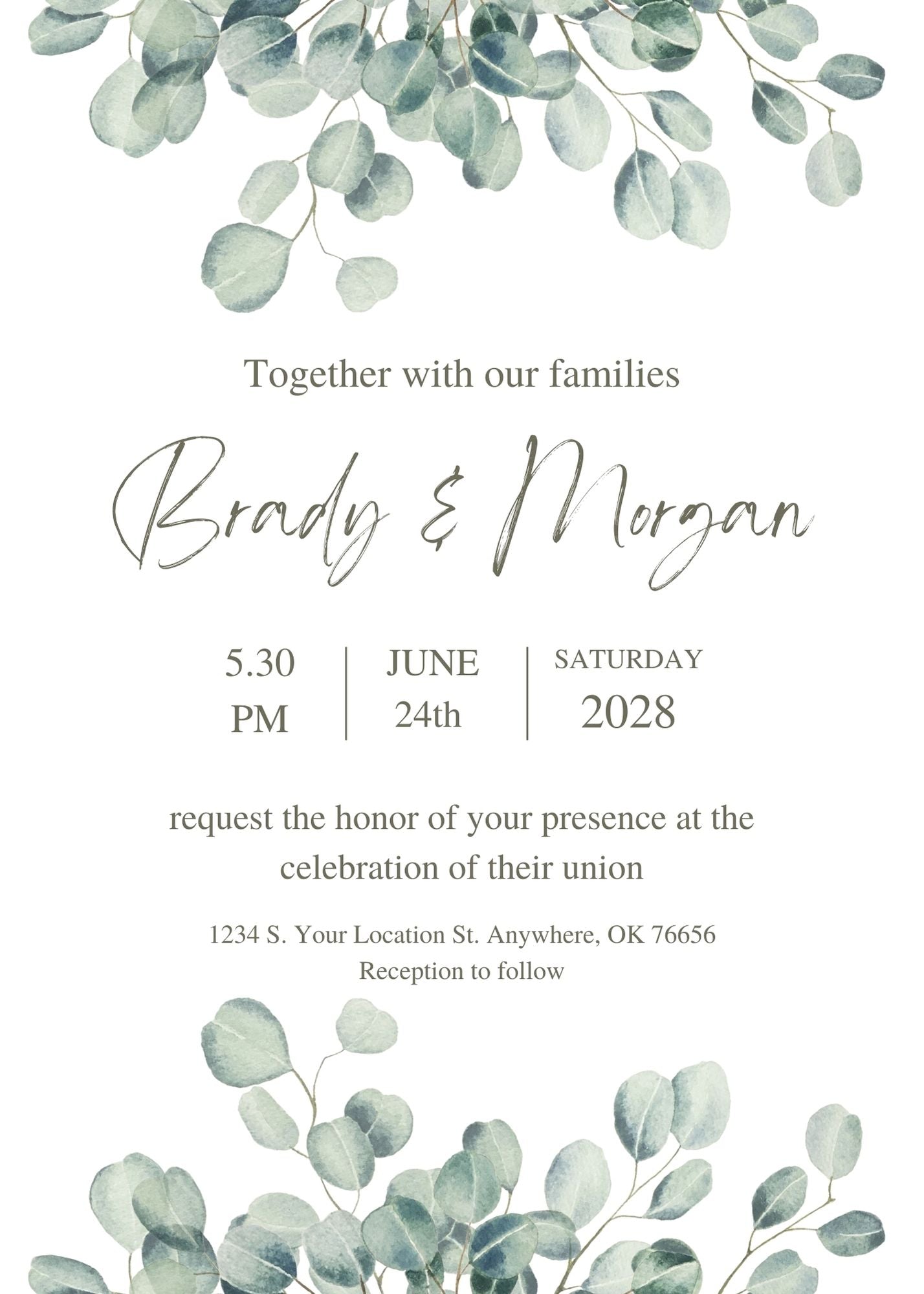 Simple Eucalyptus Greenery Wedding Invitations