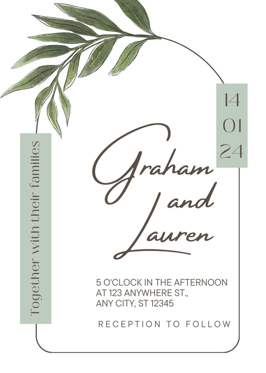 Wedding Arch Green Leaves Wedding Invitations - Customizable