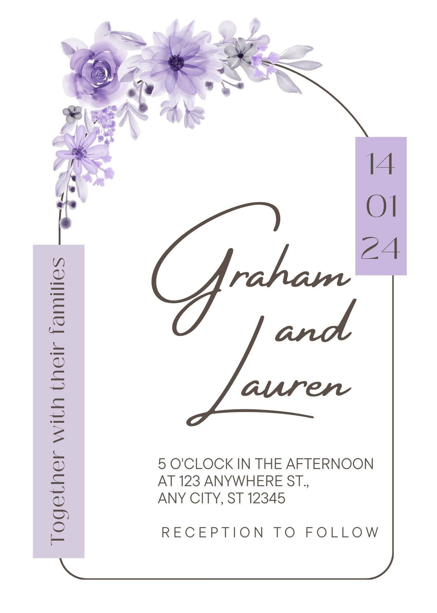 Wedding Arch Purple Floral Wedding Invitations - Customizable