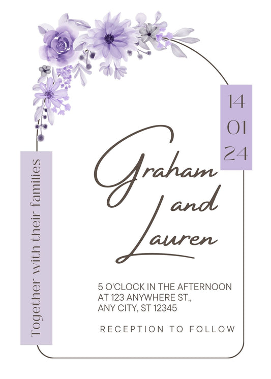 Wedding Arch Purple Floral Wedding Invitations - Customizable