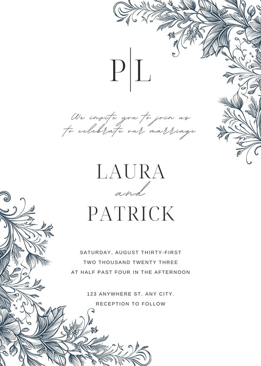 Elegant Blue Wedding Invitations