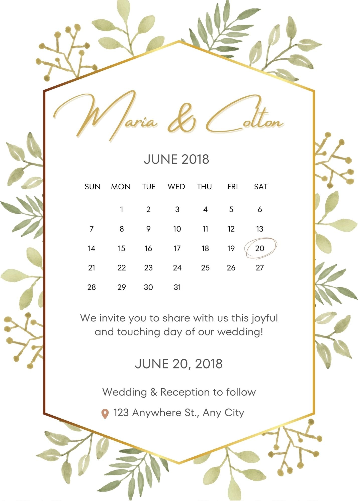 Floral Borders Calendar Wedding Invitations