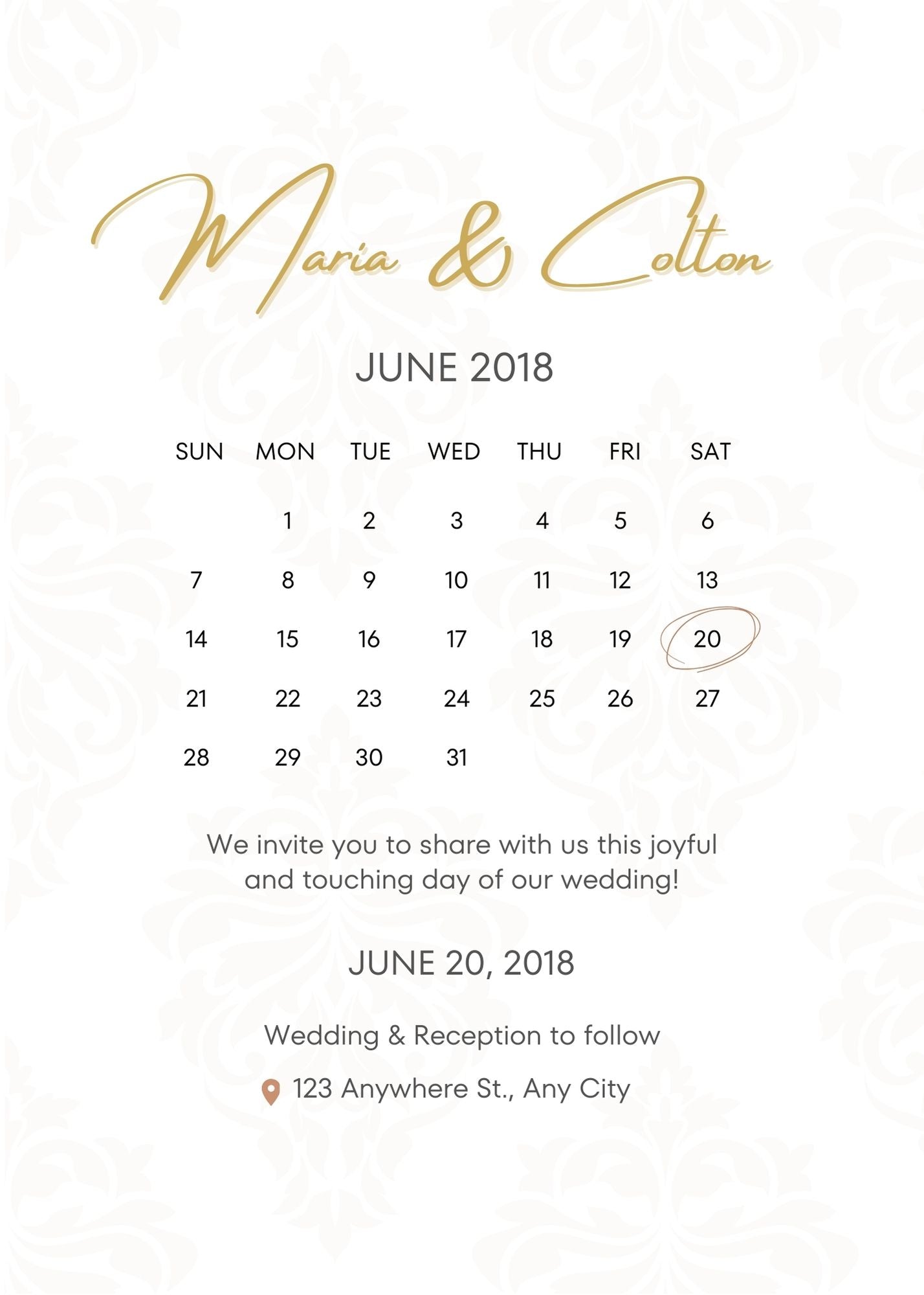 Elegant Background Calendar Wedding Invitations