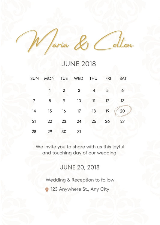 Elegant Background Calendar Wedding Invitations