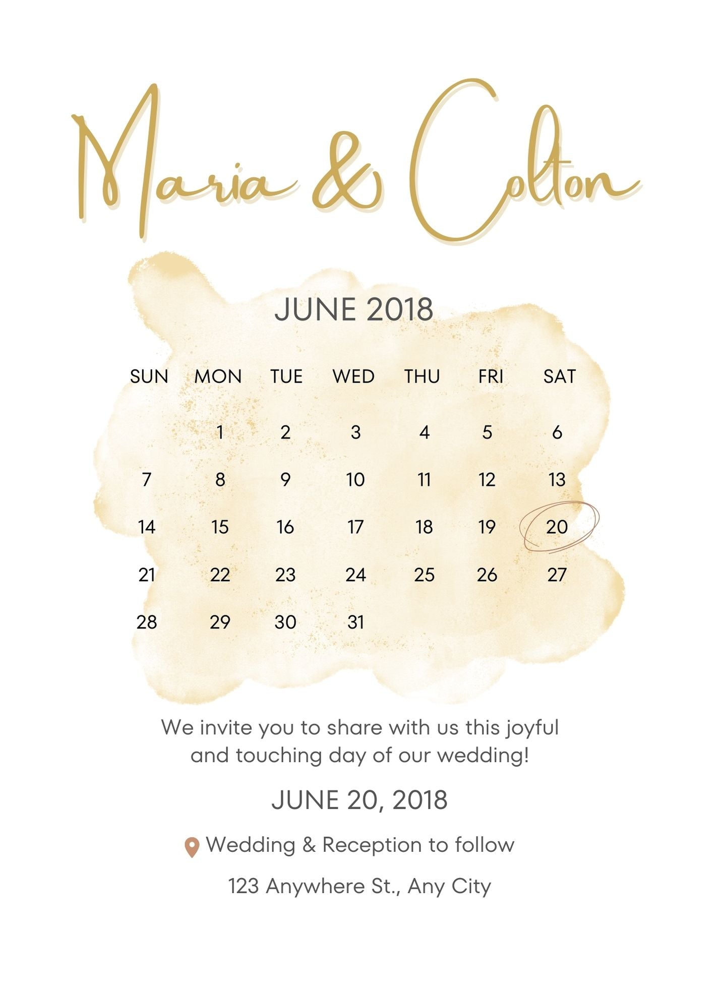 Golden Accents Calendar Wedding Invitations