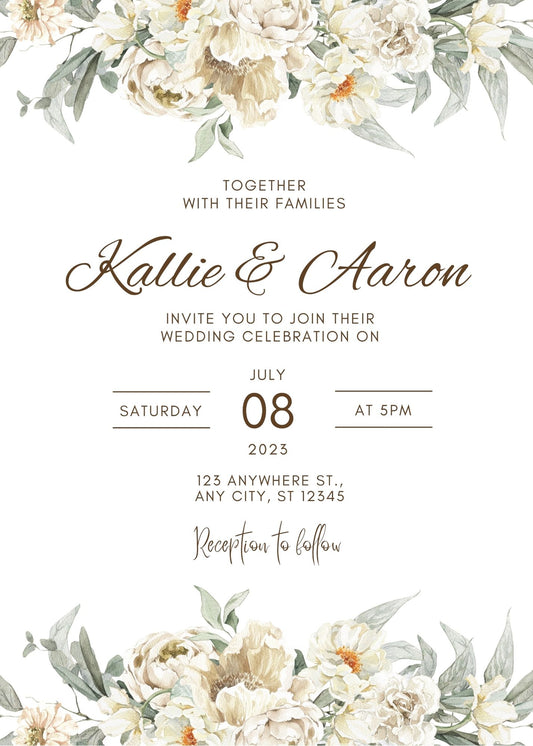 White Wedding Floral Borders Wedding Invitations