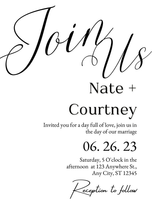 Minimalist Join Us Black and White Wedding Invitations