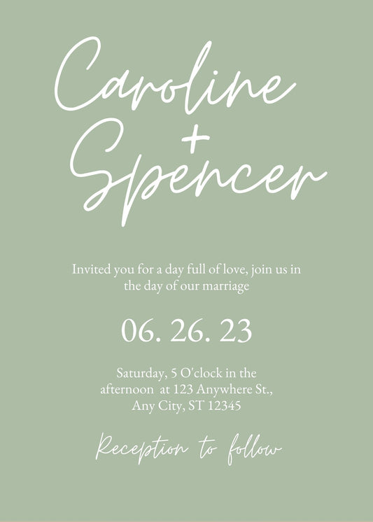 Minimalist Mint Green Wedding Invitations