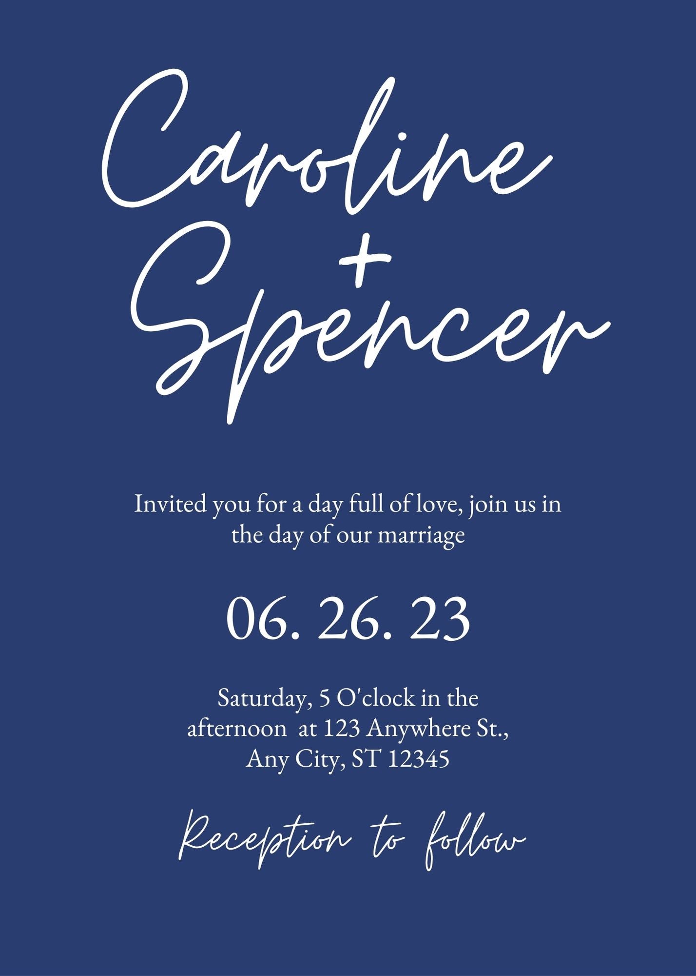 Minimalist Royal Blue Wedding Invitations