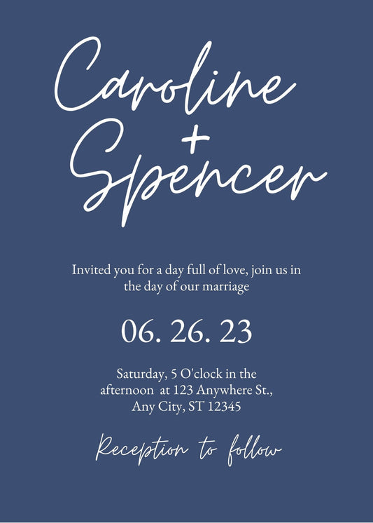 Minimalist Navy Blue Wedding Invitations