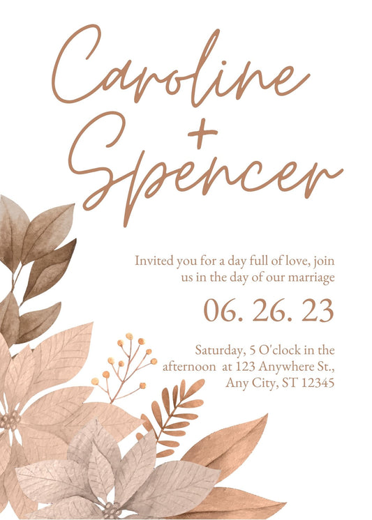 Brown Floral Wedding Invitations