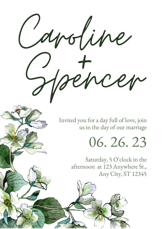 Green and White Floral Wedding Invitations