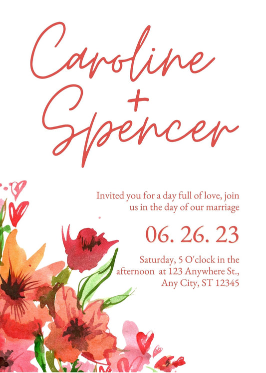 Bright Pink and Orange Floral Wedding Invitations