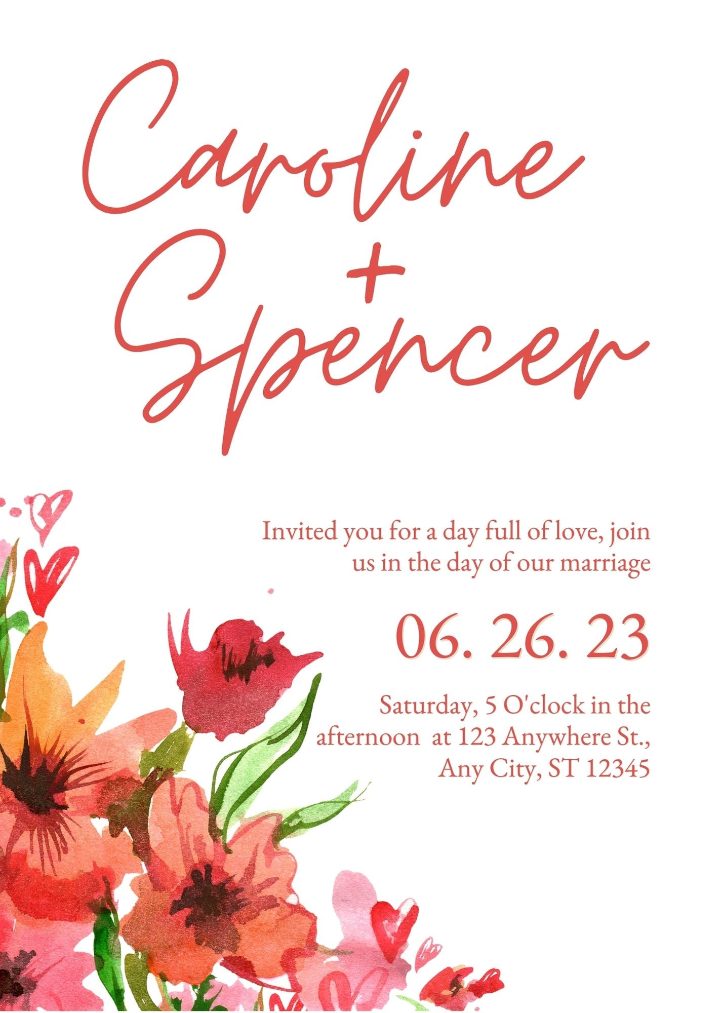 Bright Pink and Orange Floral Wedding Invitations