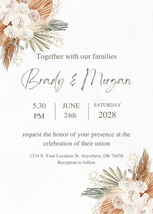 Rustic Floral Wedding Invitations - Customizable