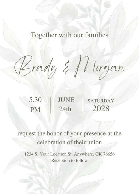 White Floral and Greenery Background Wedding Invitations